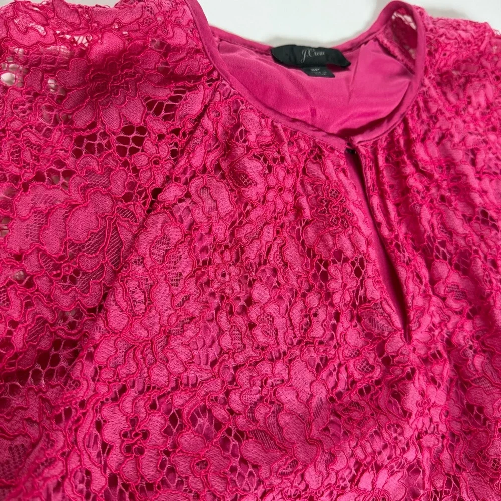 J Crew Short Sleeve Lace Top Lined Blouse Pink Small Petite Pink Flutter Sleeves